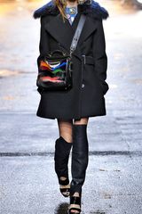 3.1 Phillip Lim Wool Faced Techno Coating Peacoat with Detachable Mongolian Fur Collar