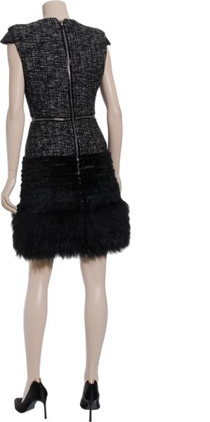 ... Mcqueen BouclÃ© Tweed Wool Blend Dress with Mink Fur Trim in Black