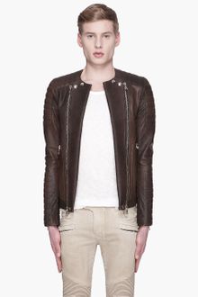 Balmain  Leather Padded Biker Jacket - Lyst
