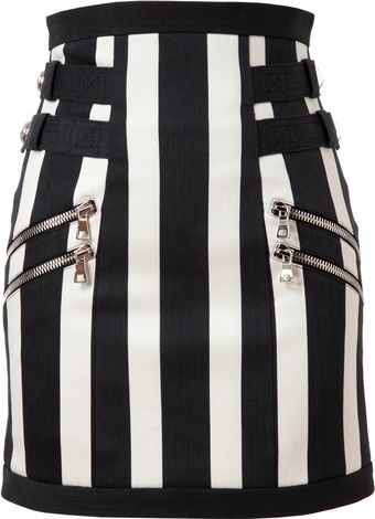 Balmain Striped Denim Skirt - Lyst