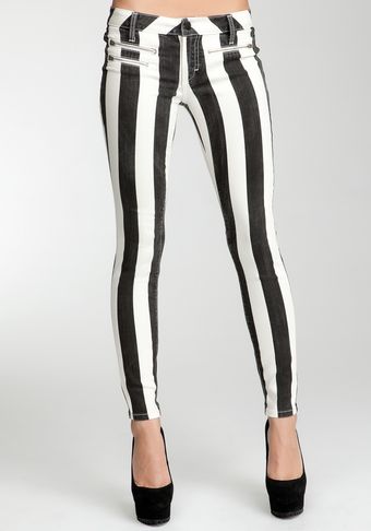 Bebe Striped Multi Zip Skinny Jean - Lyst