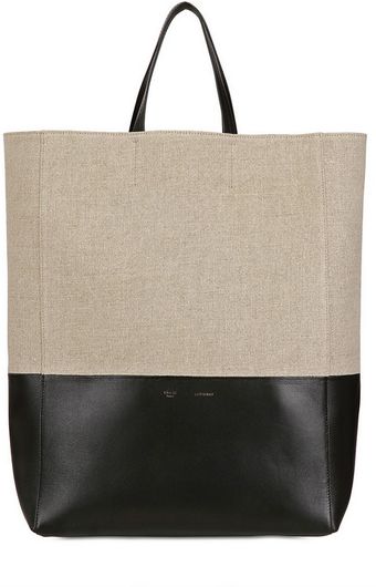 Celine Bicolored Leather Linen Tote - Lyst