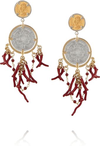 Dolce & Gabbana Goldplated Coin and Faux Coral Clip Earrings - Lyst