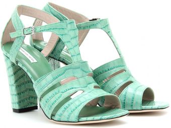 Dries Van Noten Crocoembossed Tstrap Leather Sandals - Lyst