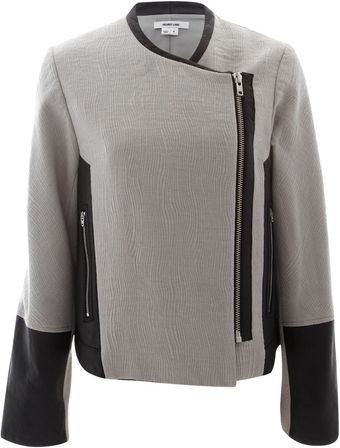 Helmut Lang Grey Jacquard Leather Trim Jacket - Lyst