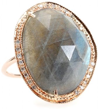 Jacquie Aiche 14kt Rose Gold Partial White Diamond Labradorite Bezel Ring - Lyst