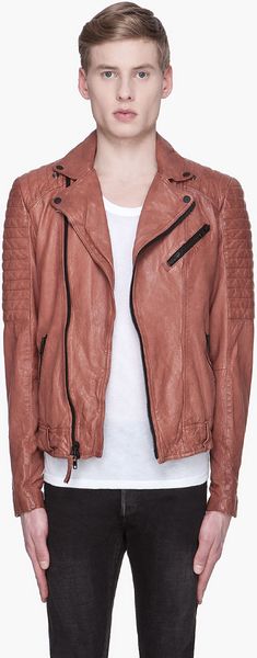 Mackage Brick Brown Nickson Distressed Leather Biker Jacket - Lyst