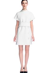 Proenza Schouler Bonded Boucle Suiting Short Sleeve Standing Collar Dress 