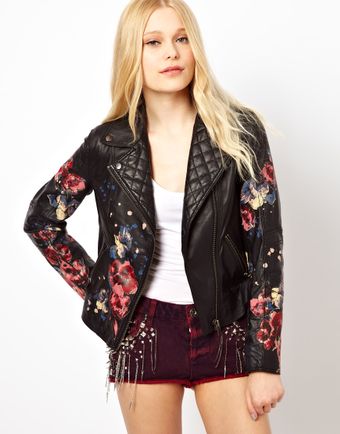 River Island Floral Hand Painted Leather Jacket - Lyst