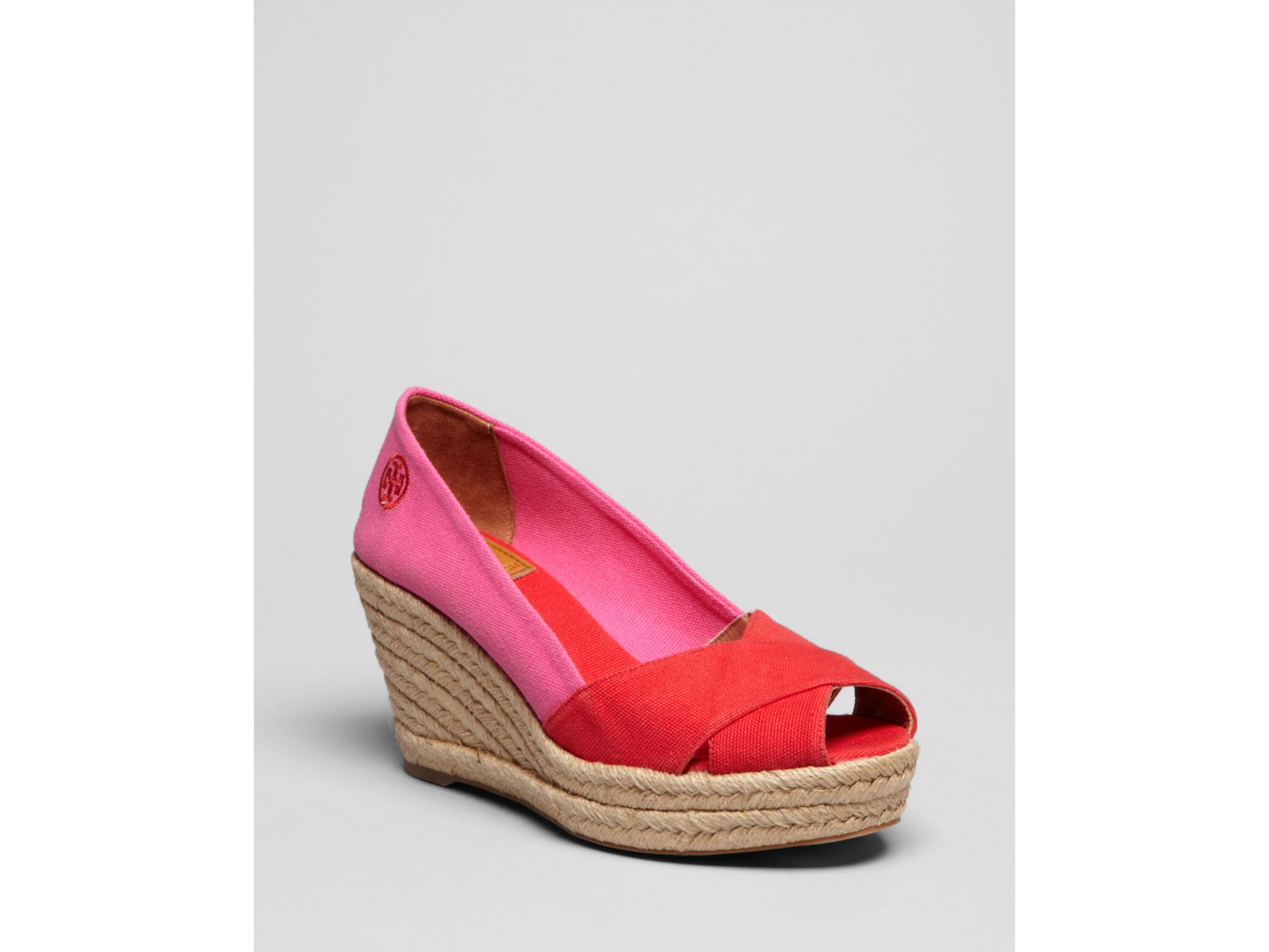 Tory Burch Peep Toe Espadrille Platform Wedges Filipa in Red (red pink