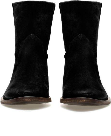 Zara Flat Cowboy Ankle Boot in Black