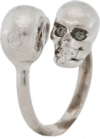 Alexander McQueen Twin Skull Ring in Silver Black Diamond - Lyst