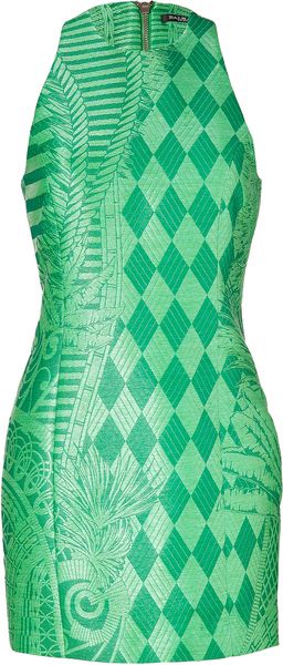 Balmain Green Patterned Sheath - Lyst