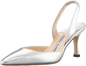 Manolo Blahnik Napa Midheel Halter Metallic Silver - Lyst
