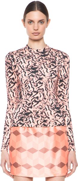 Rodarte Printed Long Sleeve Top in Coral Black - Lyst