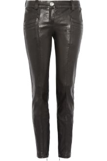 Balmain Cropped Leather Skinny Pants - Lyst