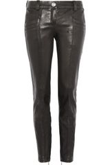 Balmain Cropped Leather Skinny Pants