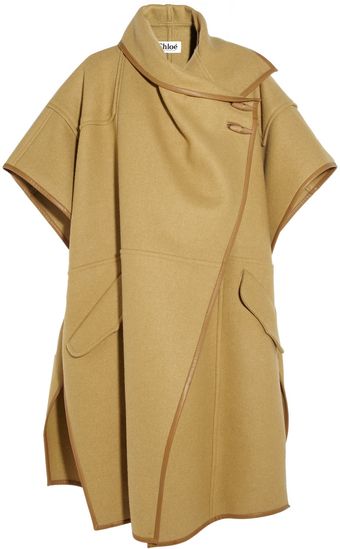 Chloé Leather Trimmed Wool Blend Cape - Lyst