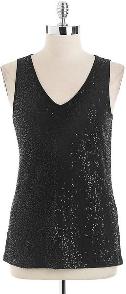 DKNY Sequined Cotton Tank Top - Lyst