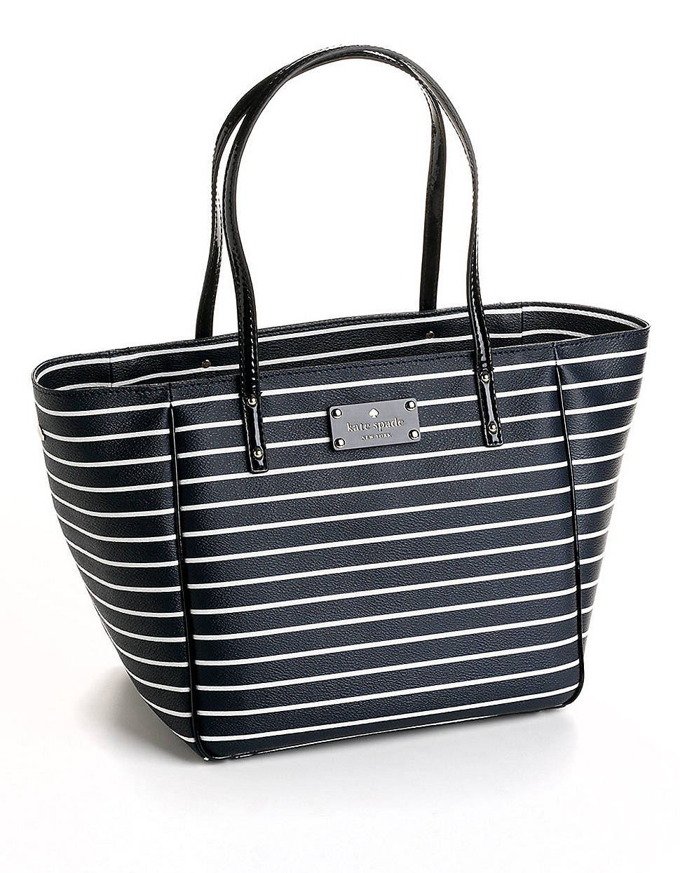 Kate Spade Striped Leather Tote Bag in Black (navy/cream) | Lyst