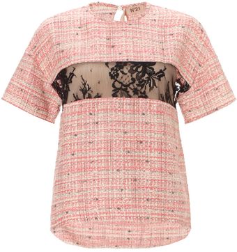 No.21 Pink Tweed Lace Insert Top - Lyst