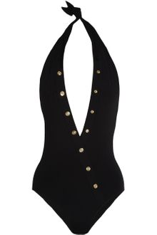 Versace Embellished Plunge Front Swimsuit - Lyst
