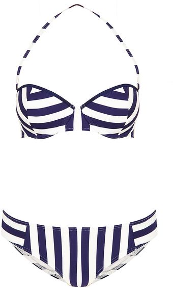 Topshop Navy Chevron Stripe Bikini - Lyst