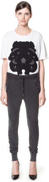 Zara Slub Cotton Trousers - Lyst