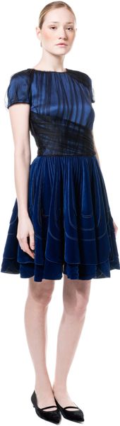 Alberta Ferretti Satin Velvet Cocktail Dress with Tulle Overlay - Lyst