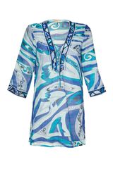 Emilio Pucci Blueaqua Multi Cottonsilk Kaftan