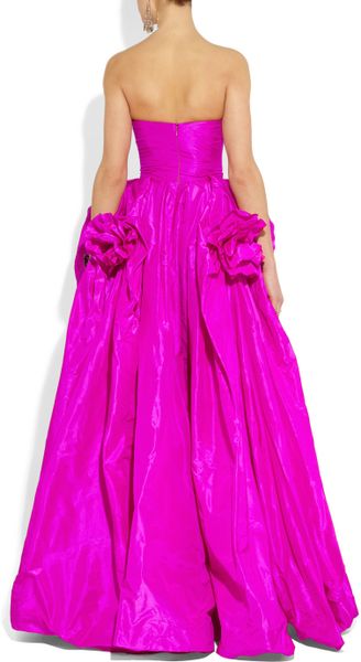Oscar De La Renta Ruched Strapless Silk Gown in Pink | Lyst