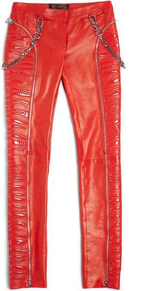 Versace Leather Moto Pants with Vinyl Animal Stripes - Lyst
