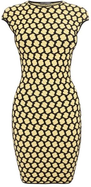 Alexander McQueen Pale Yellowblack 3D Honeycomb Mesh Jacquard Mini-Dress - Lyst