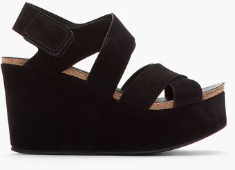 Pedro Garcia Black Suede Delsie Wedge Sandals - Lyst
