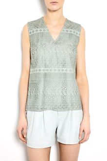 Raoul Lacey Leather Laser Cut Vneck Top - Lyst