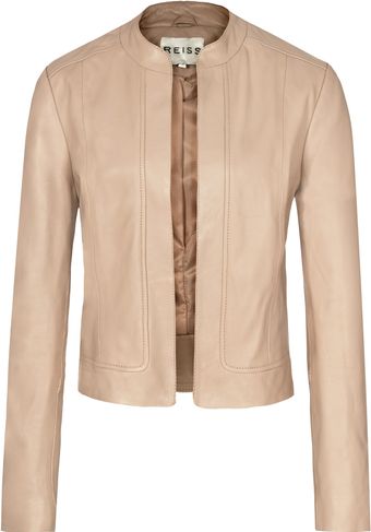 Reiss Bryony Cropped Leather Jacket Blush - Lyst