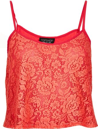 Topshop Lace Crop Cami - Lyst