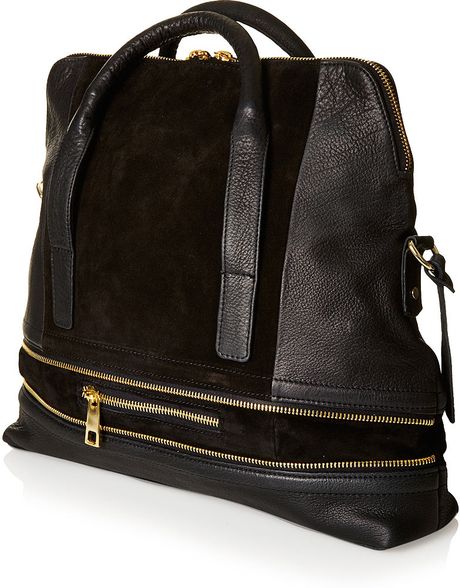 Topshop Multi Zip Side Panel Tote Bag in Black | Lyst