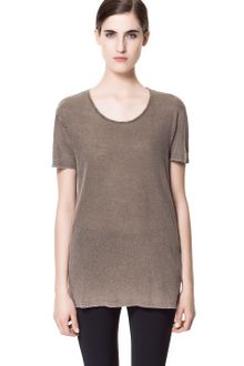 Zara Round Neck Linen Tshirt - Lyst