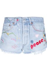Femme Embroidered Print Denim Shorts