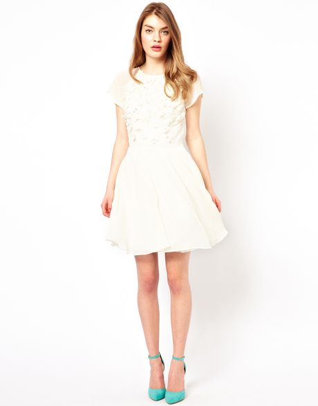 Ted Baker Prom Dress with Floral Embellishment in White (ecru) Ted Baker Prom Dress with Floral Embellishment in White (ecru)