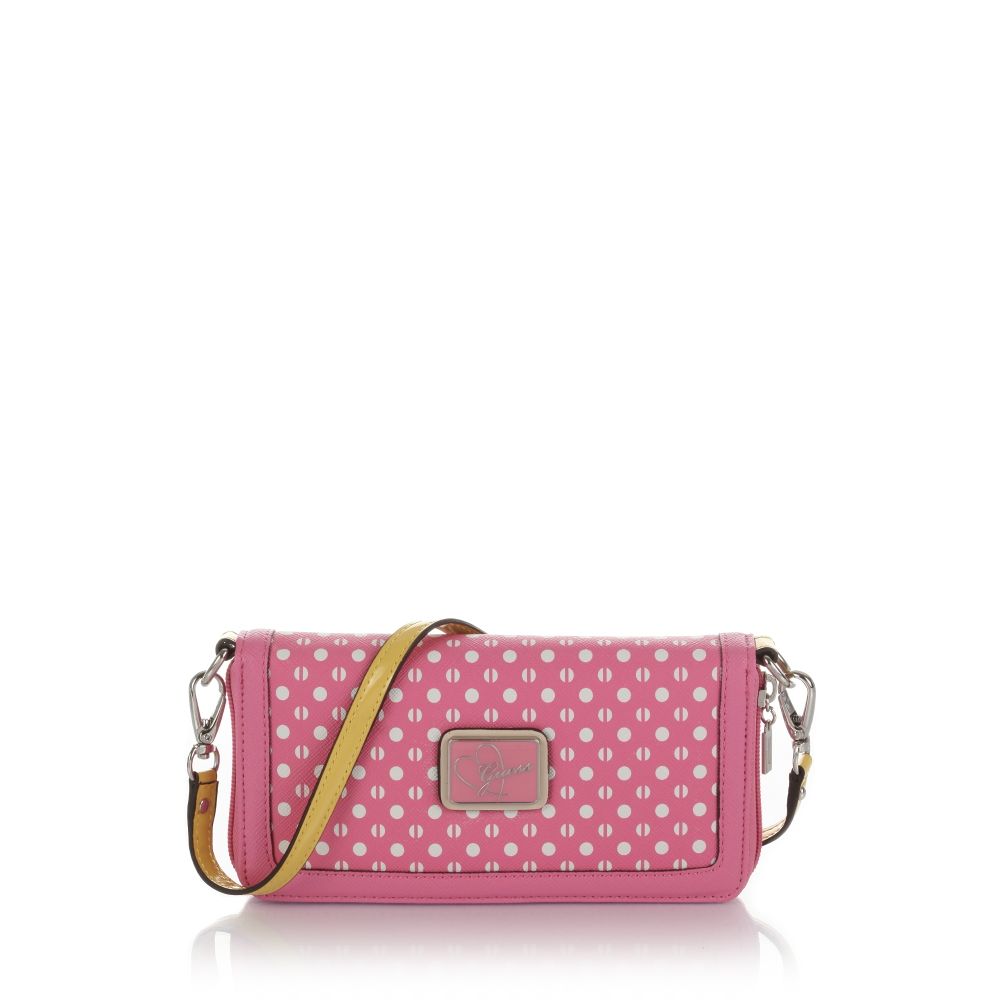 Guess Elara Zip Around Wallet with Shoulder Strap in Pink (multi pink
