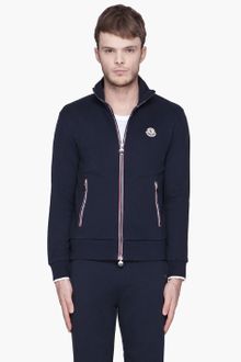 Moncler Signature Striped Logo Zip Up Sweater - Lyst