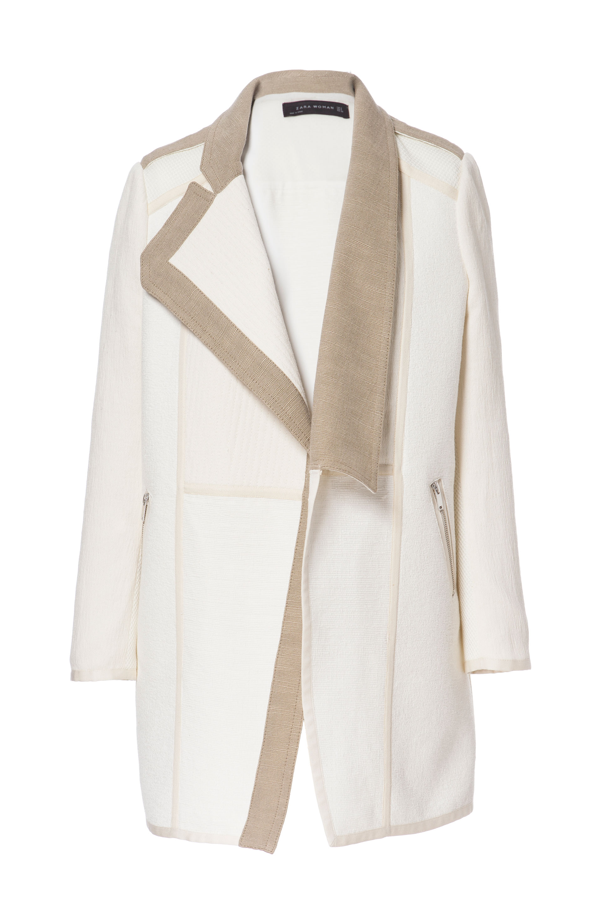 Zara Combination Fabric Coat in White (Ecru) Lyst