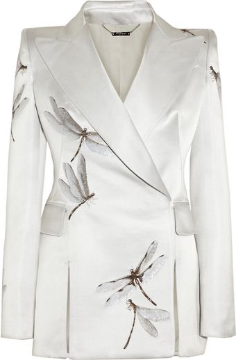 Alexander McQueen Silk Blend Satin Dragonfly Jacquard Jacket - Lyst
