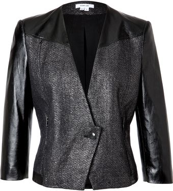 Helmut Lang Old Silverblack Cottonlinen Jacket with Leather Sleeves - Lyst