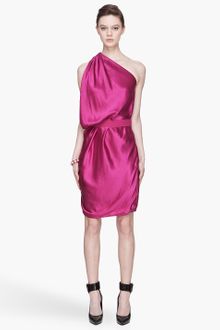 Lanvin Fuchsia Offshoulder Belted Silk Dress - Lyst