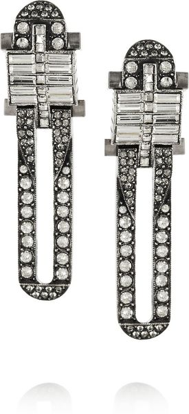 Lanvin Silver Tone Swarovski Crystal Clip Earrings - Lyst
