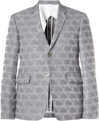 Thom Browne Whale Patterned Cotton Blend Blazer - Lyst
