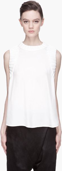 Elizabeth And James Ivory White Knit Trimmed Silk Tank Top - Lyst